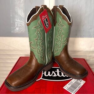 Justin Gypsy Raya Distressed Brown & Turquoise Water Buffalo Cowgirl Boots 7.5B
